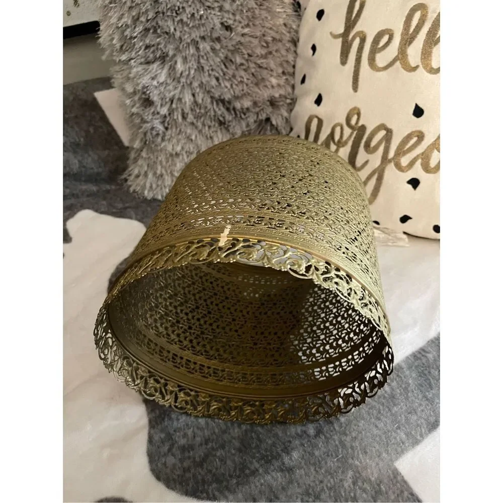 Vintage Mcm hollywood regency brass ornate lamp-light shade decor home